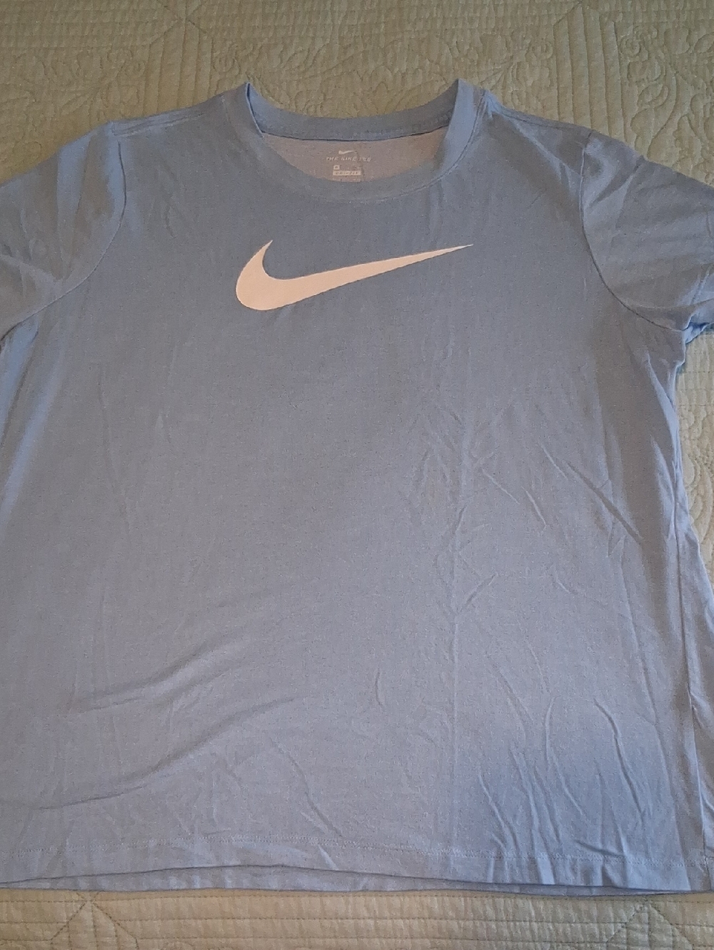 Nike Ladies Sky Blue Crew Neck T-Shirt with White Swoosh, Dri Fit